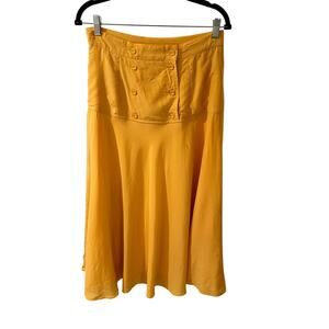VTG Gary Fabrikant 100% Silk Chiffon Yellow Daffodil Flowy Midi Skirt, size 8